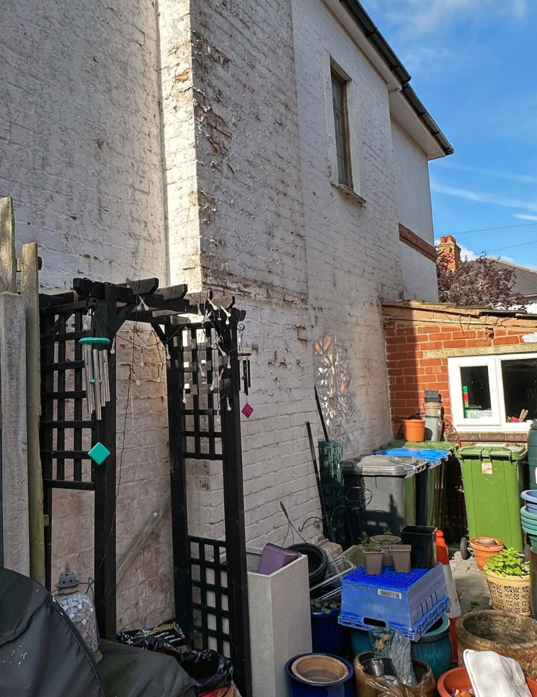 Nuneaton Property - Before Render Upgrade Old weathered facade in Nuneaton before silicone rendering upgrade.
